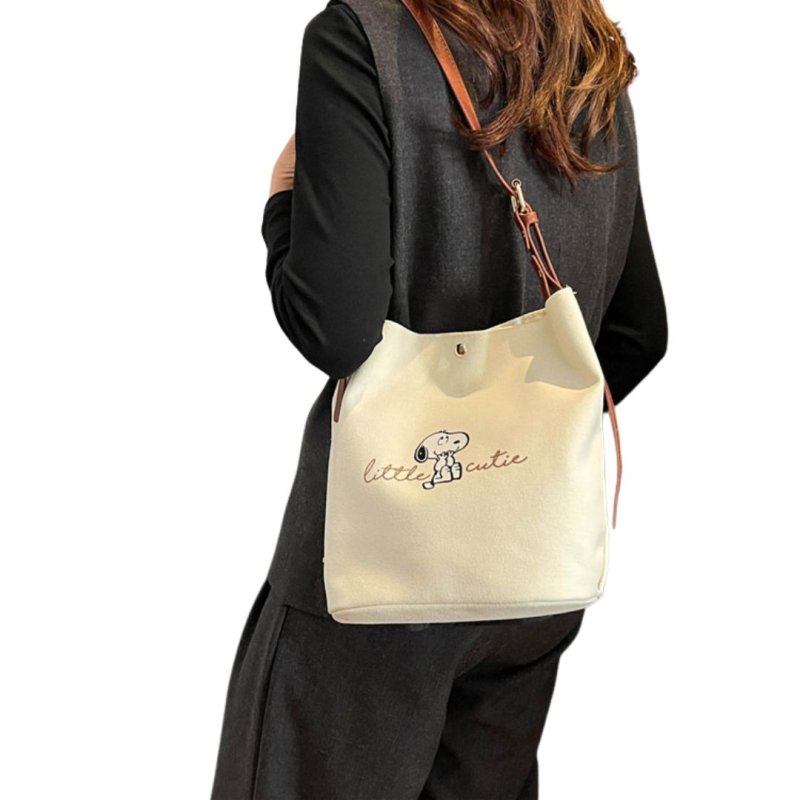 画像2: Snoopy canvas bucket shoulder bag　ユニセックス男女兼用スヌーピーキャンバス バケットショルダートートバッグ通勤通学 (2)