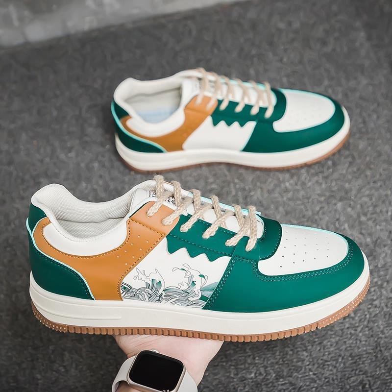 画像2:  ukiyoe wave shell head LACE-UP SNEAKERS shoes 　ユニセックス男女兼用浮世絵波シェルヘッドレースアップスニーカー カジュアル シューズ (2)