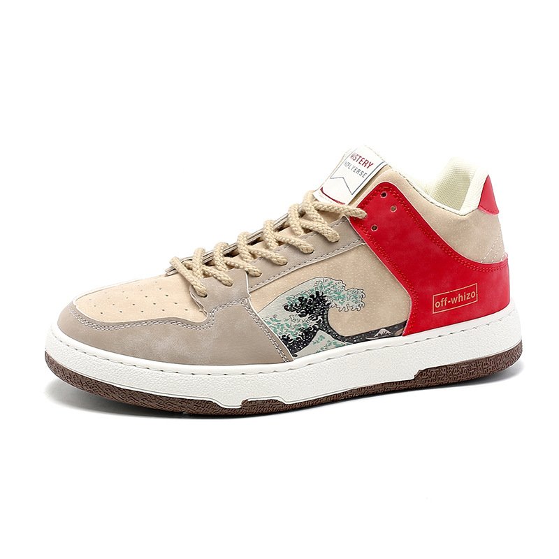 画像1:  Men's Smile & Ukiyo-e By coloroff whize leather sneaker shoes ユニセックス男女兼用浮世絵レースアップ バイカラーレザースニーカー カジュアル シューズ (1)