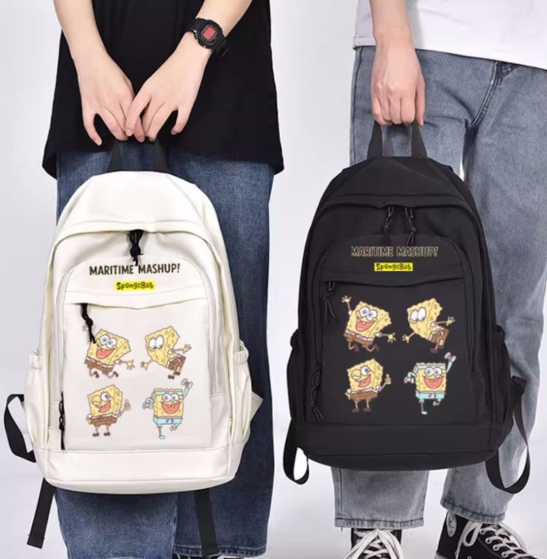 画像6: SpongeBob print backpack Shoulder Tote Bag　ユニセックス男女兼用スポンジボブプリントバックパックリュック トートショルダー通勤通学ショッピングバッグ (6)