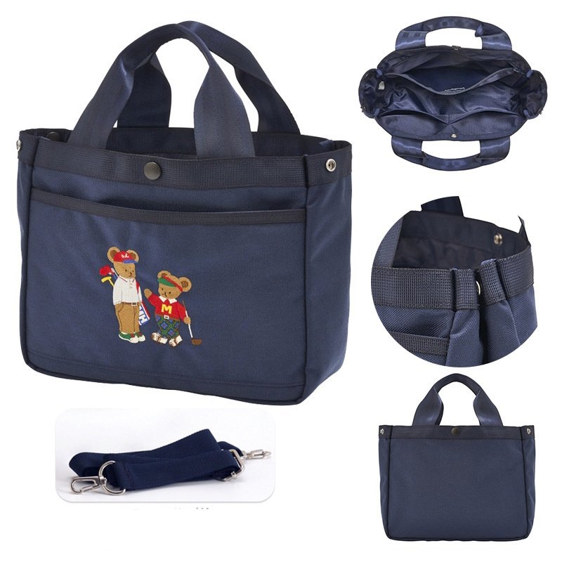 画像2: Golf Playing Parent and Child Bear Print Canvas Mini Tote Bag　ユニセックス男女兼用プレイングベア熊親子プリントキャンバス ミニトートショルダーバッグ通勤通学 (2)
