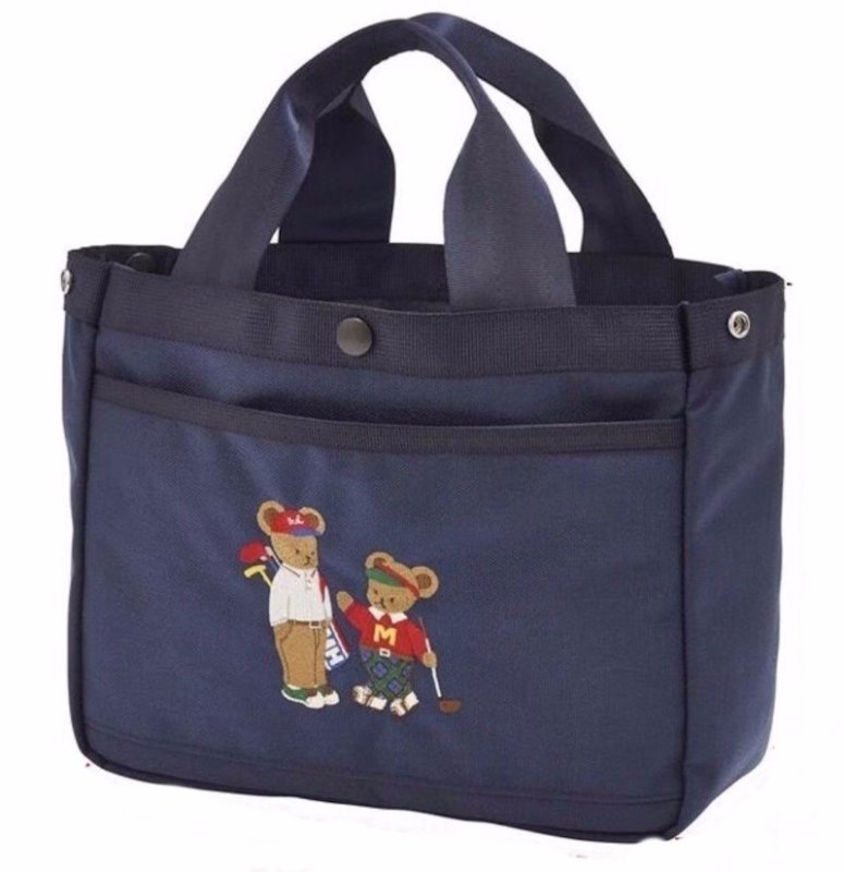 画像5: Golf Playing Parent and Child Bear Print Canvas Mini Tote Bag　ユニセックス男女兼用プレイングベア熊親子プリントキャンバス ミニトートショルダーバッグ通勤通学 (5)