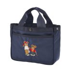 画像1: Golf Playing Parent and Child Bear Print Canvas Mini Tote Bag　ユニセックス男女兼用プレイングベア熊親子プリントキャンバス ミニトートショルダーバッグ通勤通学 (1)