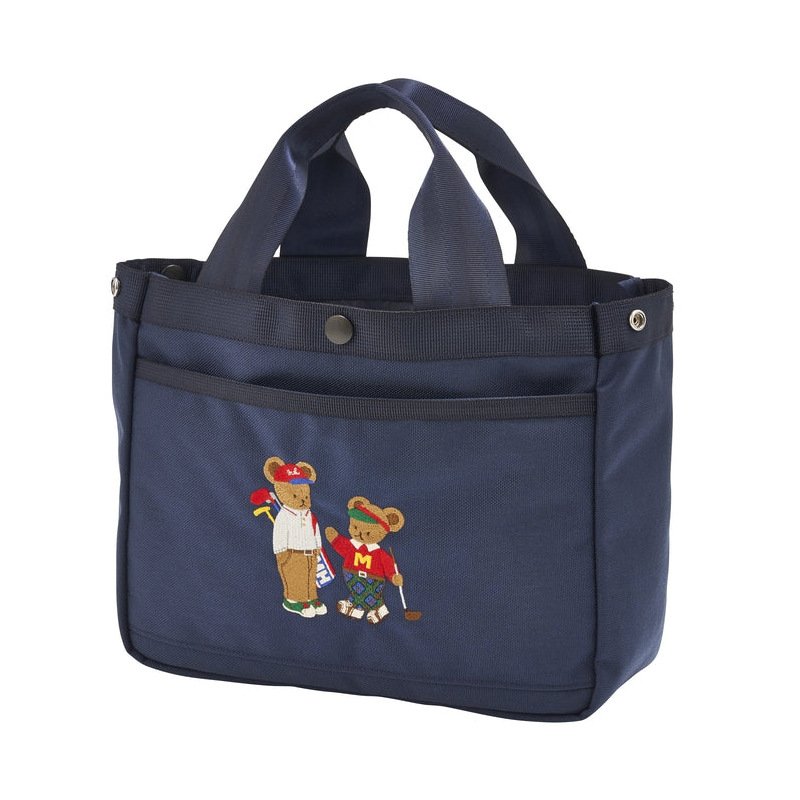 画像1: Golf Playing Parent and Child Bear Print Canvas Mini Tote Bag　ユニセックス男女兼用プレイングベア熊親子プリントキャンバス ミニトートショルダーバッグ通勤通学 (1)