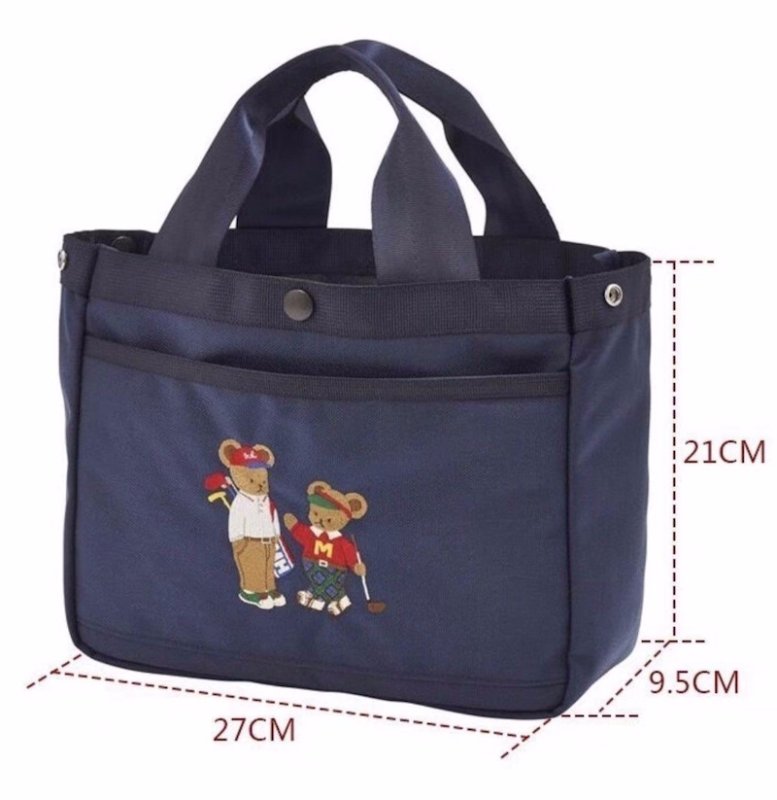 画像4: Golf Playing Parent and Child Bear Print Canvas Mini Tote Bag　ユニセックス男女兼用プレイングベア熊親子プリントキャンバス ミニトートショルダーバッグ通勤通学 (4)