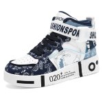 画像1: Ukiyo-e & Paisley Lace-up Sneakers High Top Leather Sneakers ユニセックス男女兼用浮世絵＆ペイズリーハイカットレザー スニーカー レースアップ (1)