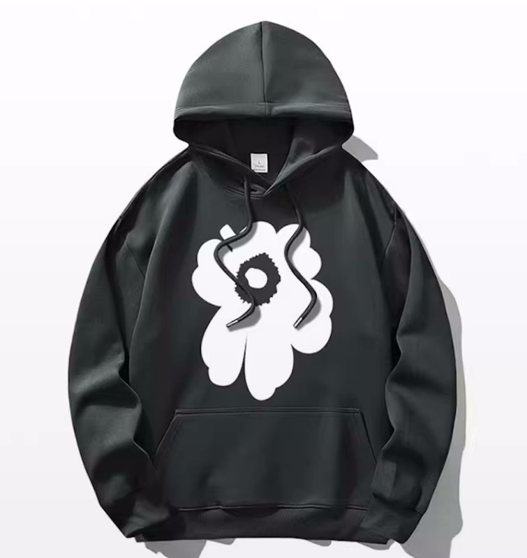 画像4: Asymmetrical Flower Print Hoodie Sweatshirt ユニセックス男女兼用 変形フラワープリントスウェットパーカー トレーナー  (4)