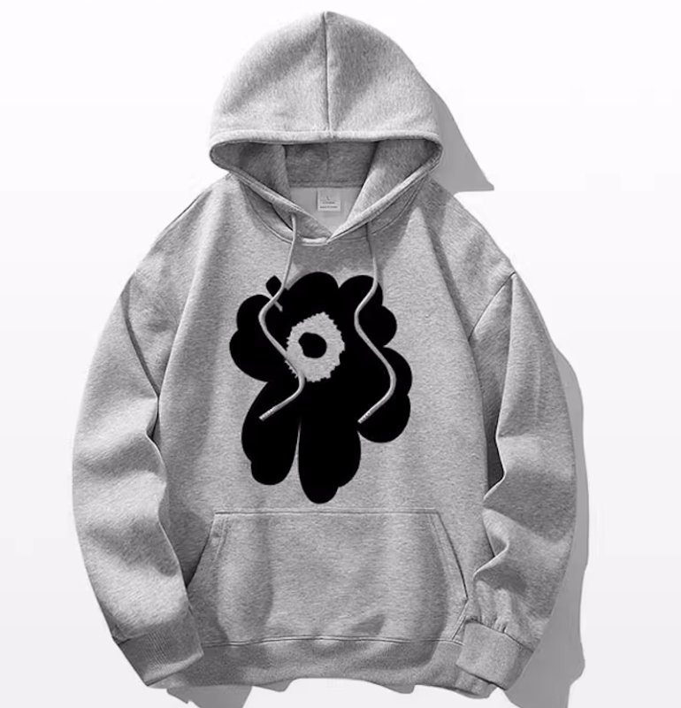 画像3: Asymmetrical Flower Print Hoodie Sweatshirt ユニセックス男女兼用 変形フラワープリントスウェットパーカー トレーナー  (3)