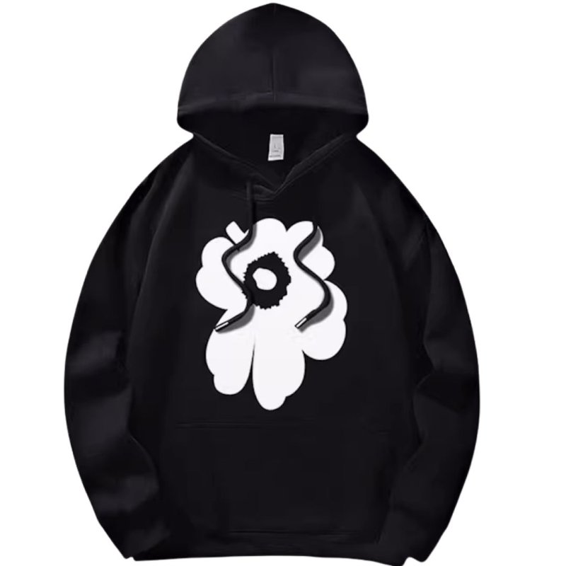 画像1: Asymmetrical Flower Print Hoodie Sweatshirt ユニセックス男女兼用 変形フラワープリントスウェットパーカー トレーナー  (1)