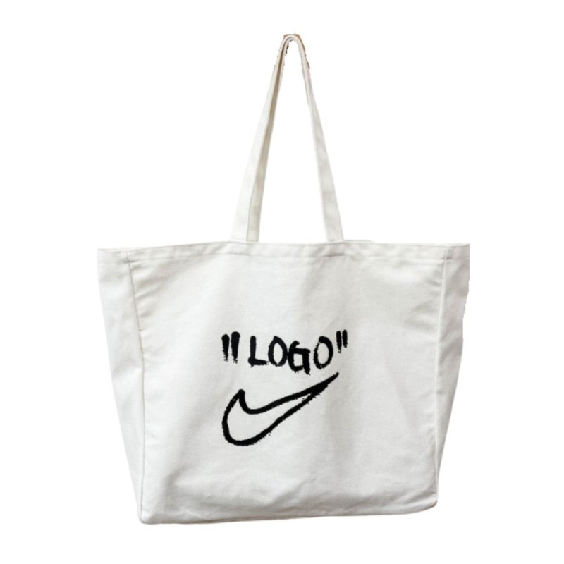 画像1: "LOGO" Swoosh canvas Unisex tote bag 男女兼用 スウォッシュ ロゴ スウッシュ コットン トートバッグ (1)