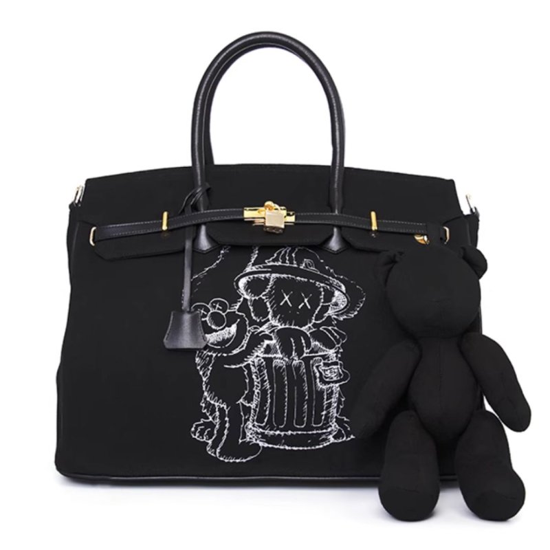 画像1: Kaws Hand Print art Graffiti Birkin style tote bag Messenger bag ユニセックス カウズ  ハンドペイント グラフィック グラフィティ アート キャンバストートバック (1)