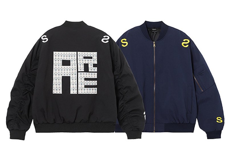 画像1: High street logo embroidered stand-collar flight jacket Baseball MA1 jacket　ユニセックス 男女兼用ハイストリートロゴ文字刺繍スタンドカラーフライトジャケット ベースボールMA1ジャケット (1)