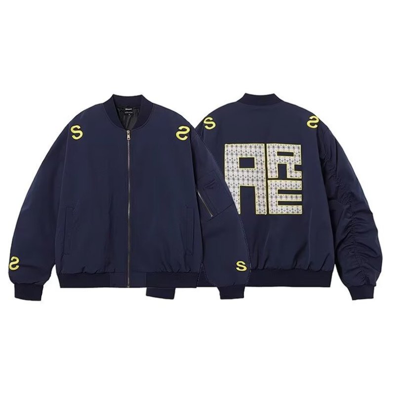 画像7: High street logo embroidered stand-collar flight jacket Baseball MA1 jacket　ユニセックス 男女兼用ハイストリートロゴ文字刺繍スタンドカラーフライトジャケット ベースボールMA1ジャケット (7)