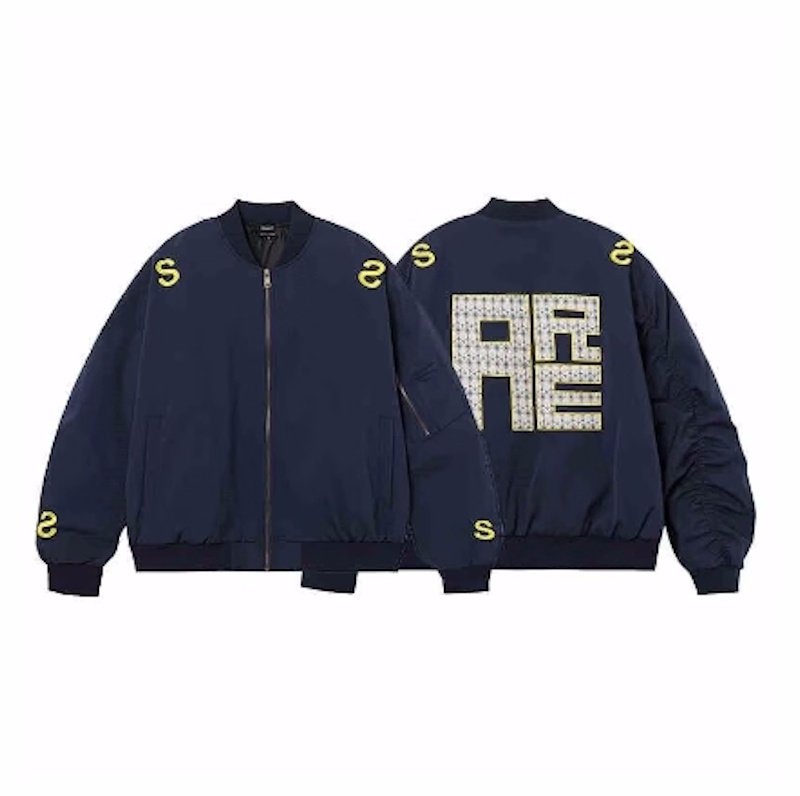 画像8: High street logo embroidered stand-collar flight jacket Baseball MA1 jacket　ユニセックス 男女兼用ハイストリートロゴ文字刺繍スタンドカラーフライトジャケット ベースボールMA1ジャケット (8)