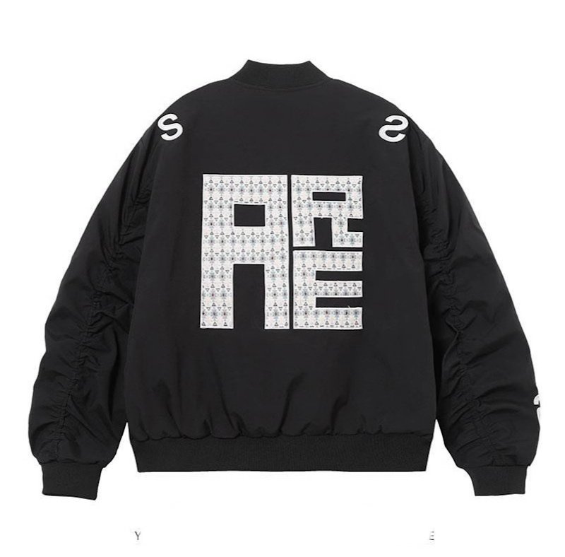 画像4: High street logo embroidered stand-collar flight jacket Baseball MA1 jacket　ユニセックス 男女兼用ハイストリートロゴ文字刺繍スタンドカラーフライトジャケット ベースボールMA1ジャケット (4)