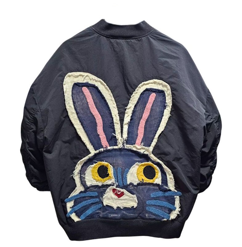画像1: Rabbit Emblem Embroidered Stadium Jacket MA1 Jacket　 ユニセックス 男女兼用 ラビットエンブレム刺繍スタジャンスタジアムジャンバー MA1ジャケット (1)