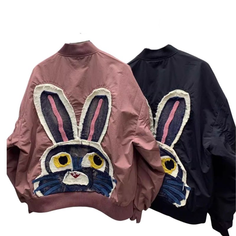 画像3: Rabbit Emblem Embroidered Stadium Jacket MA1 Jacket　 ユニセックス 男女兼用 ラビットエンブレム刺繍スタジャンスタジアムジャンバー MA1ジャケット (3)