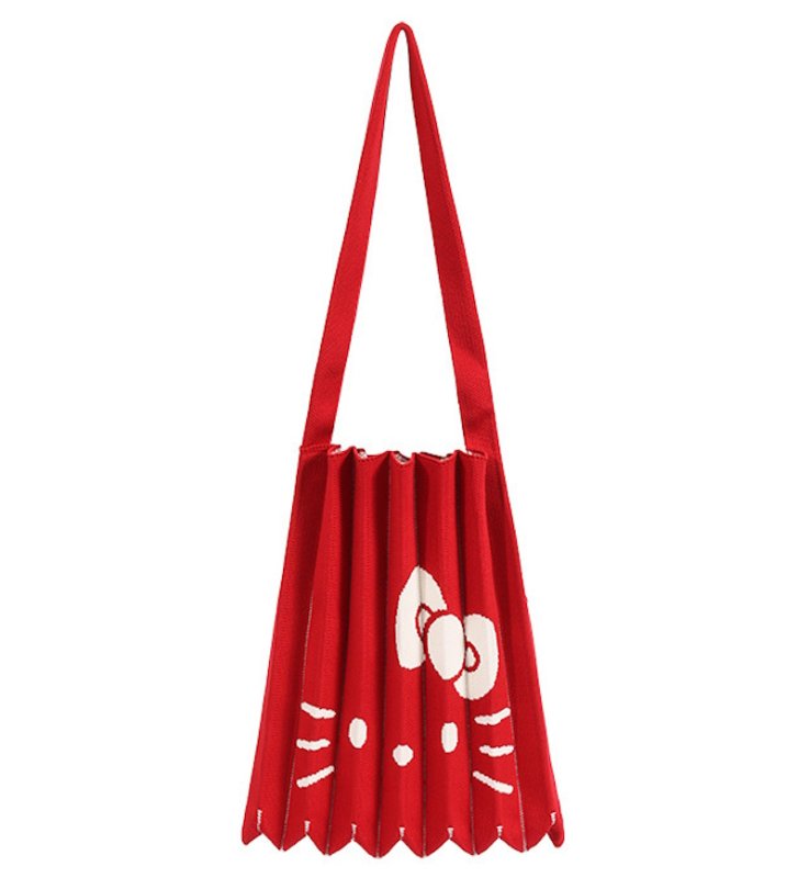 画像1: Kitty Pleated Accordion Knit Bag shopping Tote Bag   キティプリーツアコーディオンニットバッグトートバッグ (1)