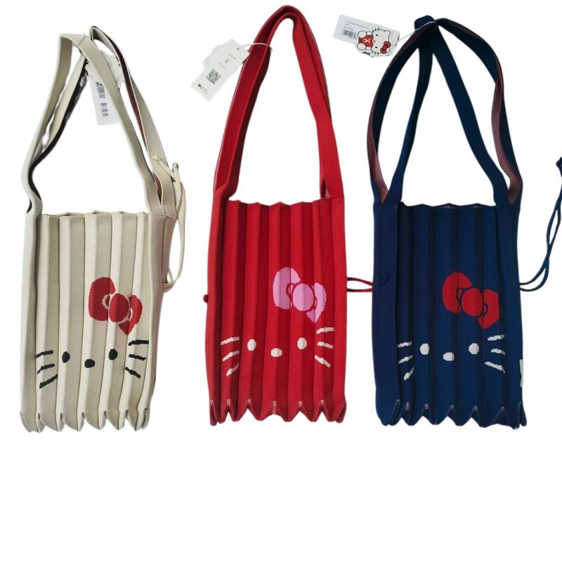 画像6: Kitty Pleated Accordion Knit Bag shopping Tote Bag   キティプリーツアコーディオンニットバッグトートバッグ (6)