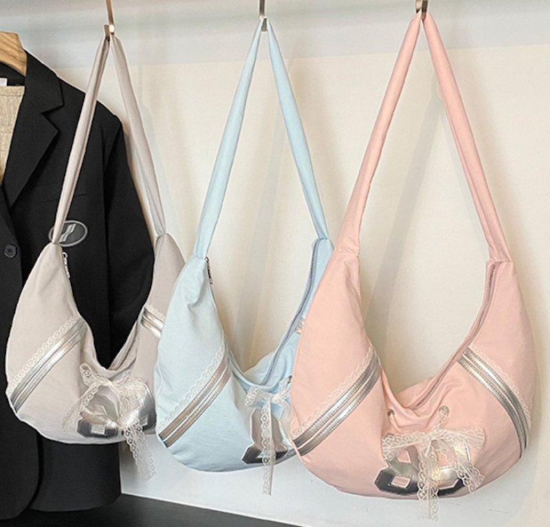 画像5: 89 Number Line & Lace Croissant Half-Moon Shoulder Bag Crossbody Bag  89ナンバーライン＆レースクロワッサン半月ショルダー クロスボディバッグ (5)