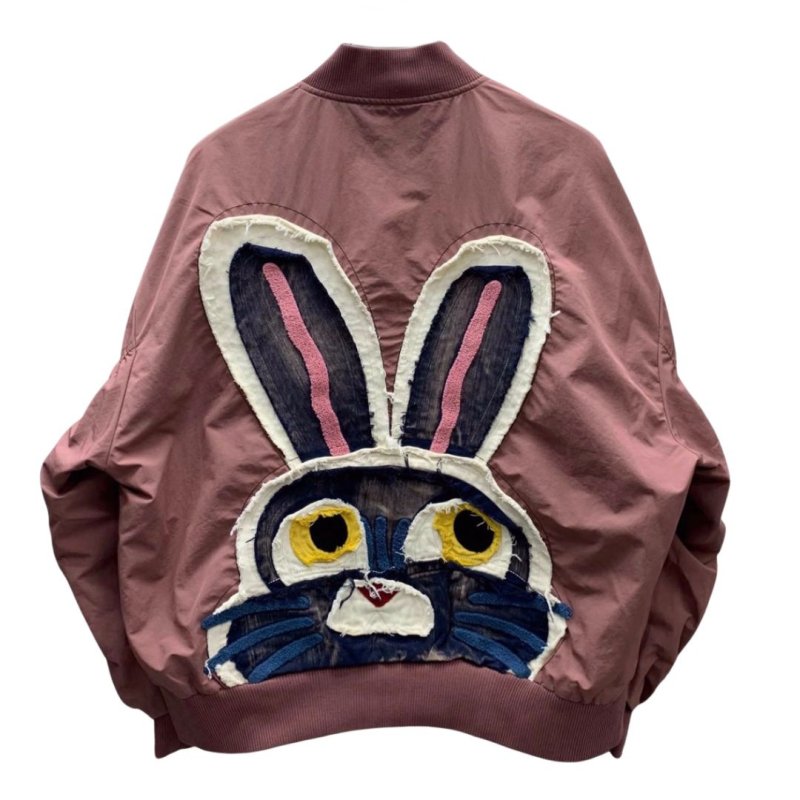 画像2: Rabbit Emblem Embroidered Stadium Jacket MA1 Jacket　 ユニセックス 男女兼用 ラビットエンブレム刺繍スタジャンスタジアムジャンバー MA1ジャケット (2)