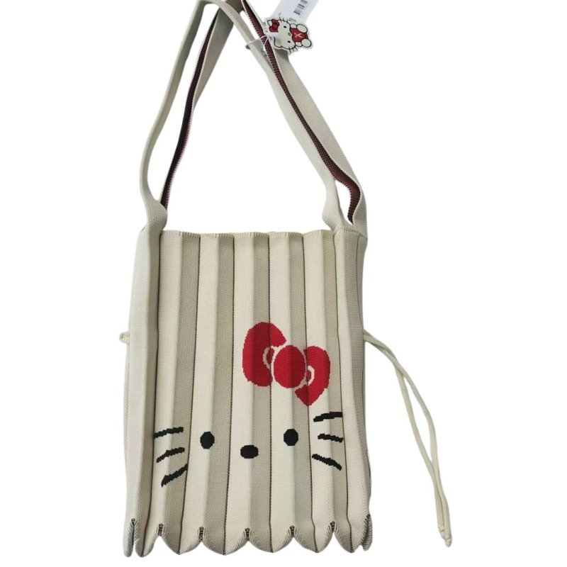 画像3: Kitty Pleated Accordion Knit Bag shopping Tote Bag   キティプリーツアコーディオンニットバッグトートバッグ (3)
