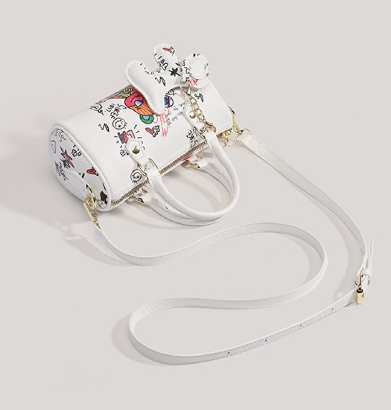 画像3: Graffiti Bear & Dog Charm Leather Tote Shoulder Bag 2-Way Bag 　落書きベア＆ドッグチャーム付き レザーショルダークロスボディトートポシェットバッグ (3)