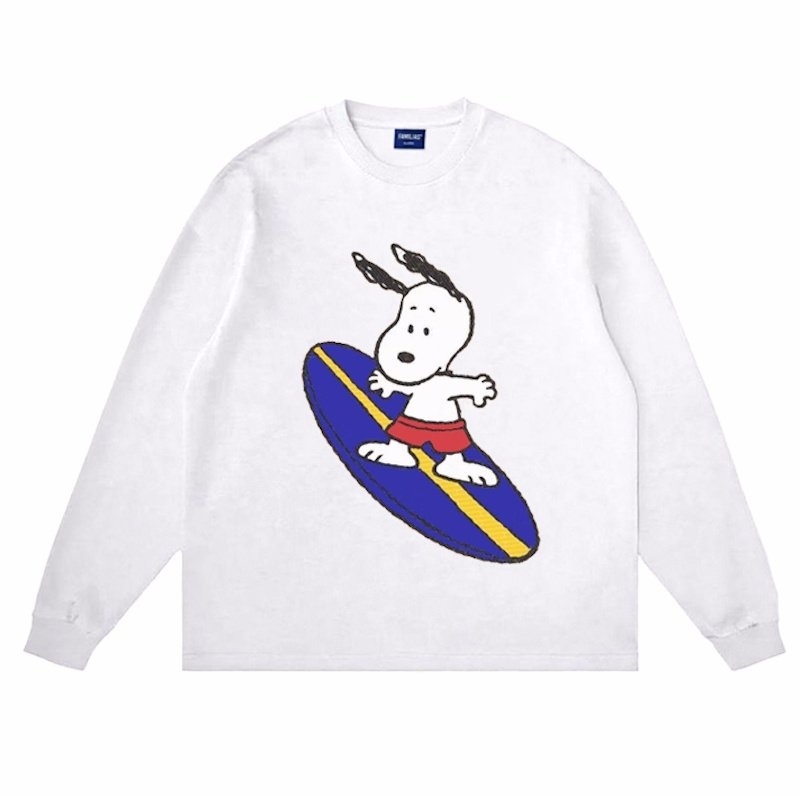 画像1: Surfer Snoopy long-sleeved T-shirt 　ユニセックス 男女兼用サーファースヌーピープリント長袖  Tシャツスウェット (1)