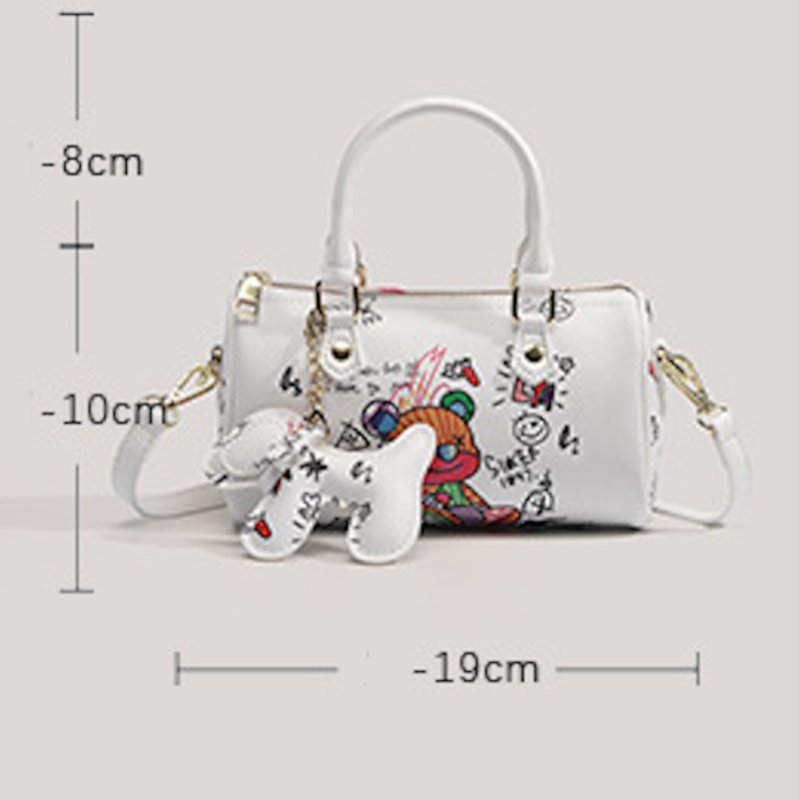 画像8: Graffiti Bear & Dog Charm Leather Tote Shoulder Bag 2-Way Bag 　落書きベア＆ドッグチャーム付き レザーショルダークロスボディトートポシェットバッグ (8)