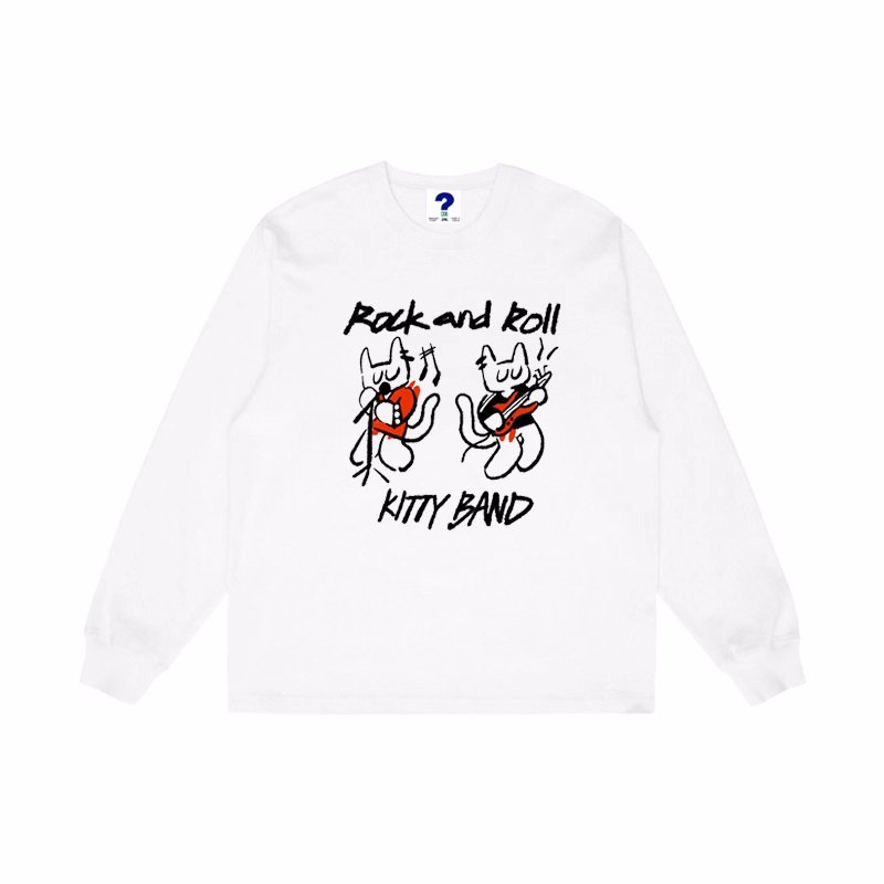画像1: Hello Kitty Band Print Long Sleeve T-Shirt 　ユニセックス 男女兼用キティーバンドプリント長袖  Tシャツスウェット (1)