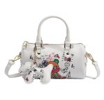 画像1: Graffiti Bear & Dog Charm Leather Tote Shoulder Bag 2-Way Bag 　落書きベア＆ドッグチャーム付き レザーショルダークロスボディトートポシェットバッグ (1)