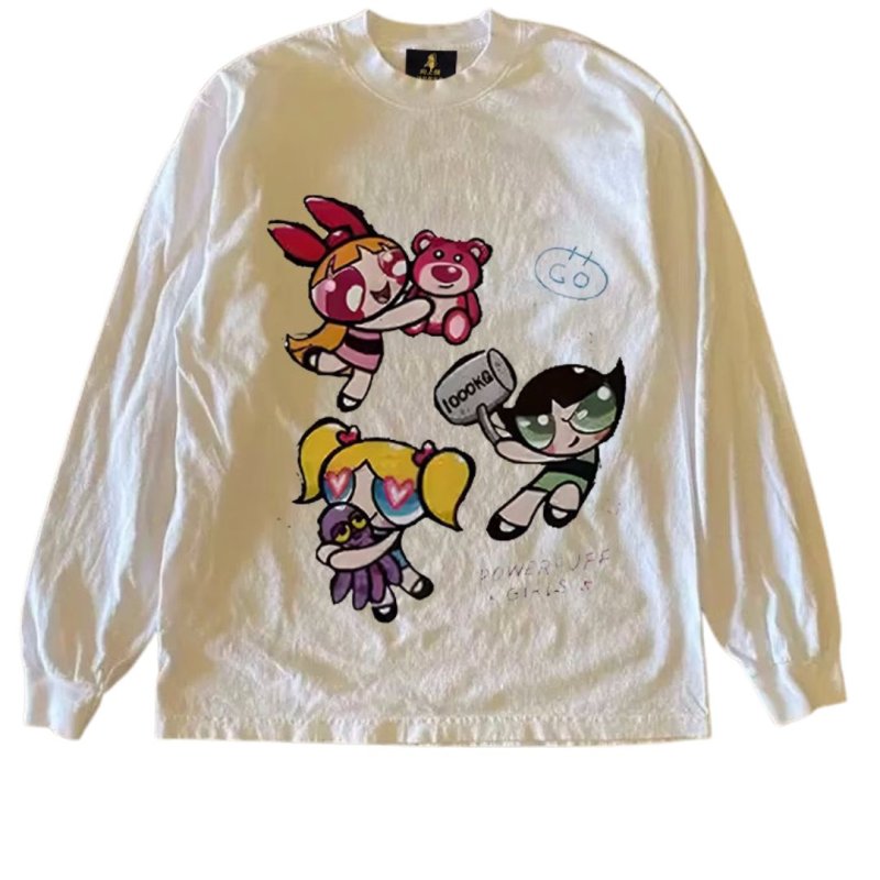 画像2: Powerful Girl & Bear Print Long Sleeve T-Shirt 　ユニセックス 男女兼用パワフルガール＆ベアプリント長袖  Tシャツスウェット (2)
