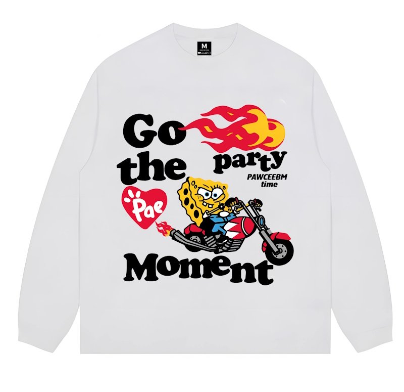 画像1: Angry Biker Spongebob  Print Long Sleeve T-Shirt 　ユニセックス 男女兼用アングリーバイカースポンジボブプリント長袖  Tシャツスウェット (1)