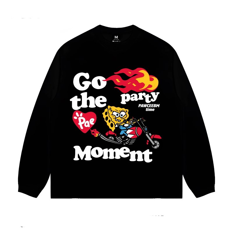 画像2: Angry Biker Spongebob  Print Long Sleeve T-Shirt 　ユニセックス 男女兼用アングリーバイカースポンジボブプリント長袖  Tシャツスウェット (2)