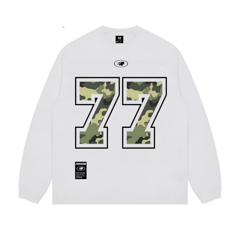 画像2: Camouflage number 77 Print Long Sleeve T-Shirt 　ユニセックス 男女兼用迷彩カモフラージュ77ロゴプリント長袖  Tシャツスウェット (2)
