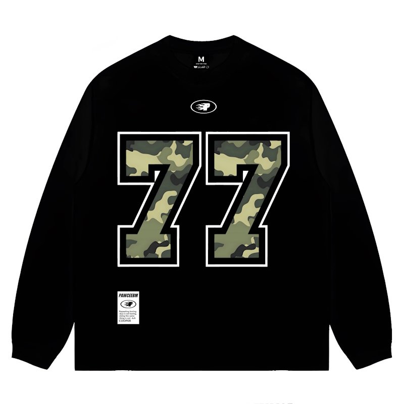 画像1: Camouflage number 77 Print Long Sleeve T-Shirt 　ユニセックス 男女兼用迷彩カモフラージュ77ロゴプリント長袖  Tシャツスウェット (1)