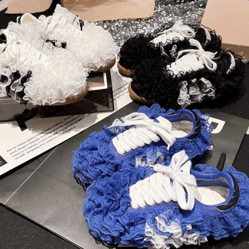 画像4: Y2K Samb lace frills ruffle lace-up canvas shoes sneakers  レース フリル レースアップ スニーカー (4)