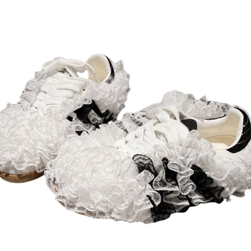 画像2: Y2K Samb lace frills ruffle lace-up canvas shoes sneakers  レース フリル レースアップ スニーカー (2)