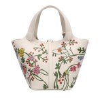 画像2: Real leather Flower graphic painted bucket tote bag 　フラワーグラフィックペイントレザーピコタンバケットバッグ トートバッグ (2)