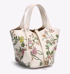 画像4: Real leather Flower graphic painted bucket tote bag 　フラワーグラフィックペイントレザーピコタンバケットバッグ トートバッグ (4)
