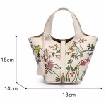 画像8: Real leather Flower graphic painted bucket tote bag 　フラワーグラフィックペイントレザーピコタンバケットバッグ トートバッグ (8)