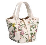 画像1: Real leather Flower graphic painted bucket tote bag 　フラワーグラフィックペイントレザーピコタンバケットバッグ トートバッグ (1)