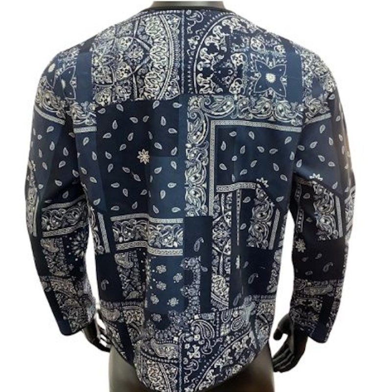 画像4: Unisex Collarless Paisley Jacket Coat  ユニセックス 男女兼用 ペイズリーバンダナ柄ノーカラージップアップジャケットコート (4)