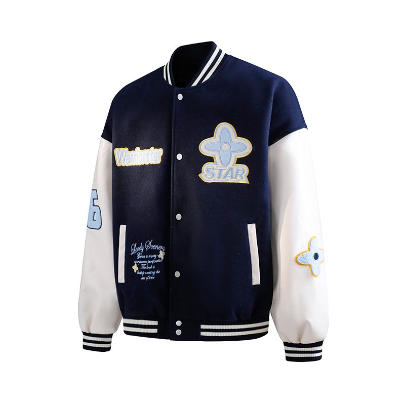 画像4: Unisex  Flower American Classic Sleeve Leather Baseball Stadium Jacket  ユニセックス 男女兼用 フラワーアメリカンクラシック袖レザー スタジャン スタジアムジャンパー ジャケット (4)