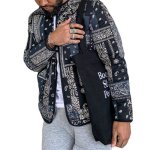 画像1: Unisex Collarless Paisley Jacket Coat  ユニセックス 男女兼用 ペイズリーバンダナ柄ノーカラージップアップジャケットコート (1)