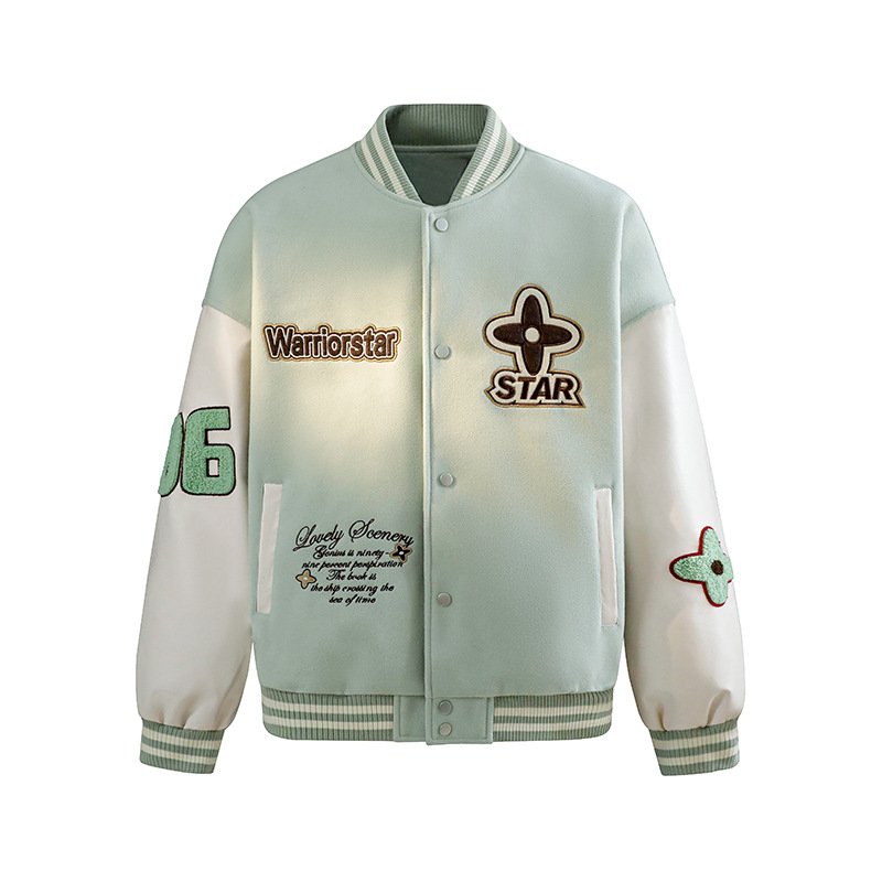 画像3: Unisex  Flower American Classic Sleeve Leather Baseball Stadium Jacket  ユニセックス 男女兼用 フラワーアメリカンクラシック袖レザー スタジャン スタジアムジャンパー ジャケット (3)