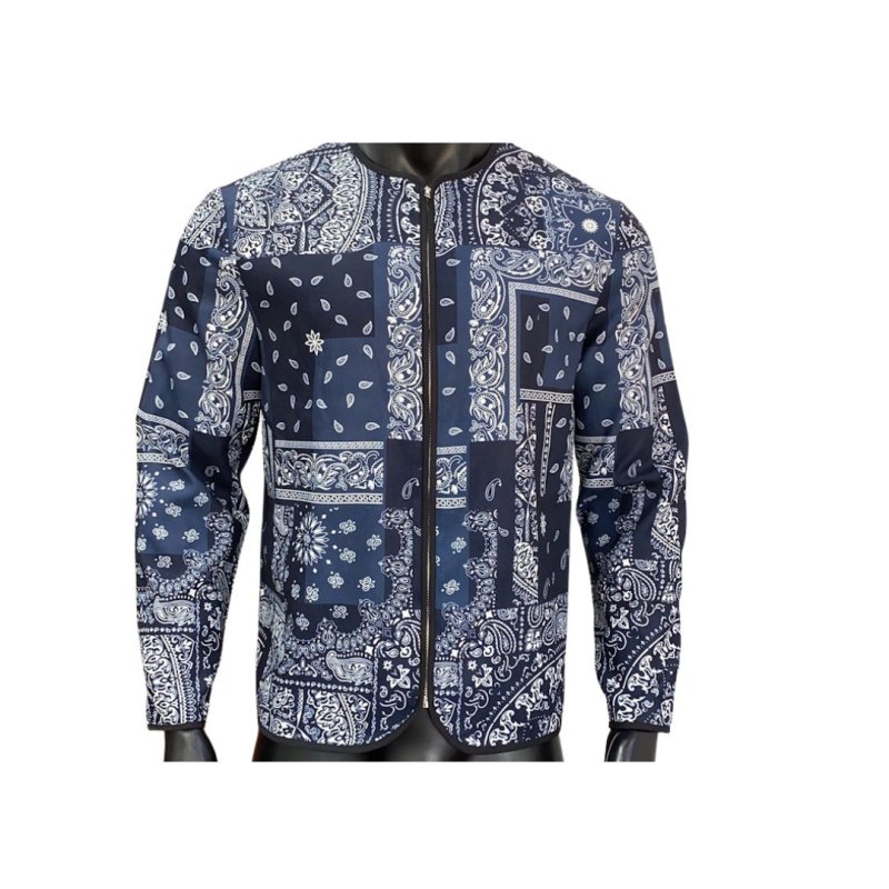 画像3: Unisex Collarless Paisley Jacket Coat  ユニセックス 男女兼用 ペイズリーバンダナ柄ノーカラージップアップジャケットコート (3)