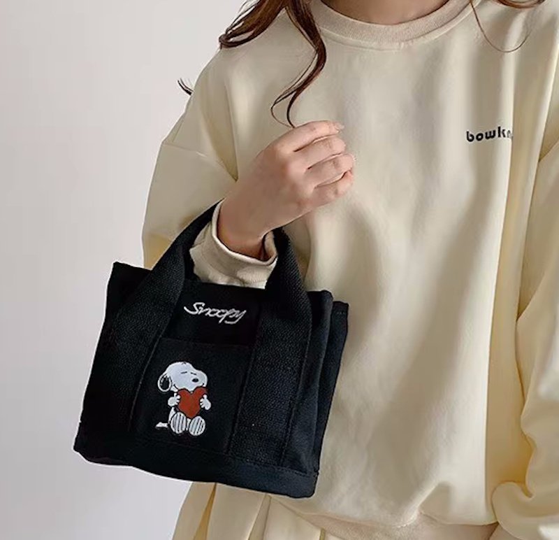 画像2: Snoopy Canvas Mini Tote Bag Shopping Bag　スヌーピーミニトートショッピングバッグ (2)