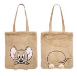 画像1: Tom and Jerry embroidered leather handle fluffy fur tote shoulder bag　トムとジェリー刺繍レザーハンドルモコモコファートートショッピングバッグ (1)