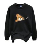 画像1: Unisex Zipper & Face-out Bear  Crew Neck Sweatshirt Pullover 即納男女兼用 ラウンドネック ファスナー＆顔出しベア熊プリント スウェット トレーナー プルオーバー (1)
